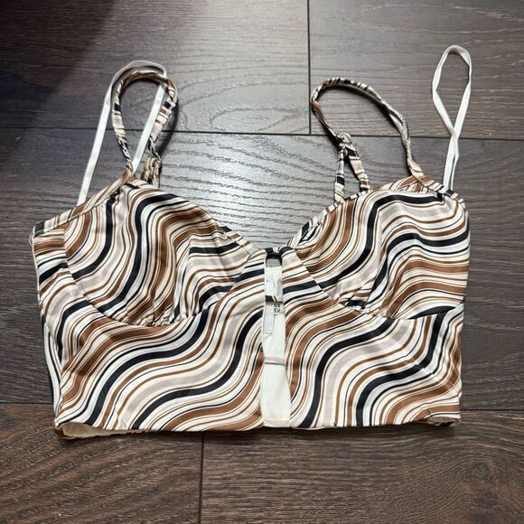 Princess Polly Women’s 2 Brown Patterned Crop Top Bustier Top - Picture 1 of 3